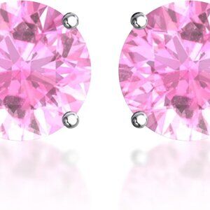 Pink Cubic Zirconia Round Stud Earrings in 925 Sterling Silver, Elegant 5mm Gems